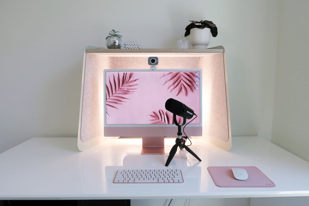 New office setup with the Cove by Leon Speakers, available on Indiegogo (https://igg.me/at/cove-by-leon/x/29539625#/) plus Logitech Streamcam, pink iMac and Shure MV7 Microphone