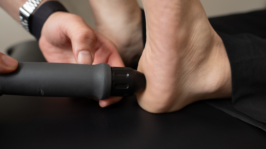 Patient is getting shockwave therapy for heel pain.